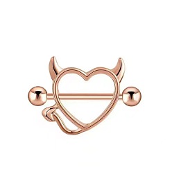 Розовое Золото 304 Кольца для сосков из нержавеющей стали со стразами, булавки для пирсинга сосков, розовое золото , 18x23 мм, штифты : 1.6 мм