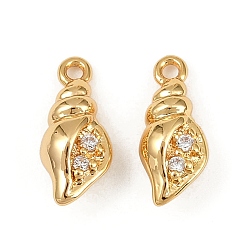 Shell Shape Подвески из латуни с микропаве из кубических цирконий на тему океана, долговечный, без никеля , реальный 18 k позолоченный, формы раковины, 11.5x5x4 мм, отверстие : 1 мм