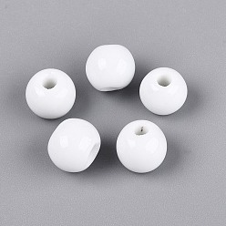 Blanco Cuentas de porcelana vintage hechas a mano, fantasía antigua porcelana esmaltada, rondo, blanco, 9.5~11x8.5~9.5 mm, agujero: 2~3 mm