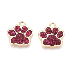Средний Фиолетово-красный Подвески из эмали и сплава, с блеском порошок, стойки покрытие, амулет с принтом кошачьей лапы, золотой свет, средне фиолетовый красный, 17.2x16.5x1.2 мм, отверстие : 2 мм