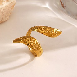 Настоящее золото 18K 304 открытые манжеты из нержавеющей стали, цветочным узором, реальный 18 k позолоченный, размер США 7 3/4 (17.9 мм)