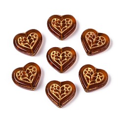 Сиена Стеклянные бусины, сердце, золотой металл обвитыми, цвет охры, 15.5x17x6 мм, отверстие : 1.2 мм