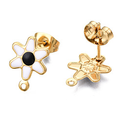 Mixed Color 304 Stainless Steel Enamel Stud Earring Findings, with Loop and Ear Nuts/Earring Backs, Flower, Mixed Color, 12.5x9mm, Hole: 1mm, Pin: 0.8mm