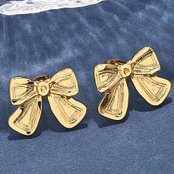 Bowknot 304 серьги-гвоздики из нержавеющей стали для женщин, ионное покрытие (ip), реальный 18 k позолоченный, бантом, 20.5x15.5 мм