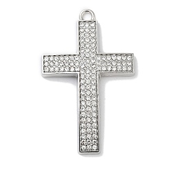Платина Сплав горный хрусталь большие кулоны, крестик, платина, 58x37x3 мм, отверстие : 3 мм
