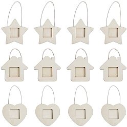 Antique White Wood Pendants, Photo Frame Theme, Undyed, House, Star, Heart, Antique White, 15pcs/set