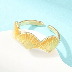 Shell Shape Brass Cuff Open Rings, Rack Plating, Long-Lasting Plated, Real 18K Gold Plated, Lead Free & Cadmium Free, Shell Shape, 18mm, Shell Shape: 8x20.5mm