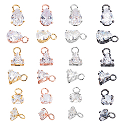 Mixed Color 24Pcs 3 Style Brass Clear Cubic Zirconia Charms, Triangle, Teardrop & Diamonds, Mixed Color, 8pcs/style