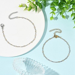Golden & Stainless Steel Color 2Pcs 2 Colors 304 Stainless Steel Figaro Chains Bracelet Sets, Golden & Stainless Steel Color, 7.36 inch(18.7cm), about 1pc/color