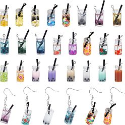 Mixed Color DIY 24 Pair Summer Style Dangle Earring Making Kits, Including Drinks Shape Glass Bottle Pendants, Brass Earring Hooks and Iron Jump Rings, Mixed Color