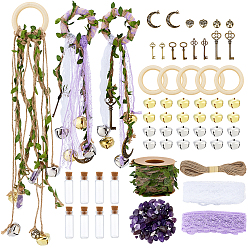 Gemischte Farbe DIY-Schmuck machen Kits, einschließlich einer eisernen Glocke, Polyesterblatt-Besatzband, Glasflasche, Holz verbindet Ringe, Aluminium Anhänger & Charms, Amethyst-Splitterperlen, Gemischte Farbe, 20x25x24 mm, Bohrung: 2x5 mm, 12 Stück