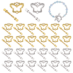 (52) Непрозрачная лаванда 30 наборы 2 стили тибетские застежки-бабочки из сплава, разноцветные, 24~28x24~28 мм, отверстие : 2.8~4 мм, 15 комплектов / стиль