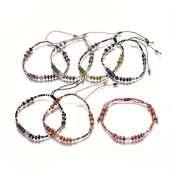 Mixed Stone Adjustable Natural Gemstone Braided Bead Bracelets, with Regalite & Hematite Beads, Seed Beads and Nylon Cord, 1-3/4 inch~3 inch(4.5~7.7cm)