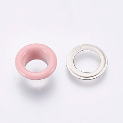 Pink Iron Grommet Eyelet Findings, for Bag Making, Flat Round, Platinum, Pink, Eyelet: 10.5x5mm, Inner Diameter: 6mm, Pad: 10.5x0.4mm