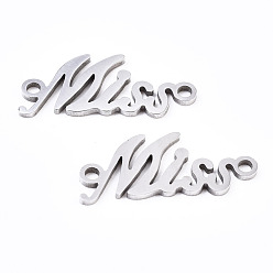 Нержавеющая Сталь Цвет Не тускнеющие 201 соединительные элементы из нержавеющей стали, лазерная резка, слово пропустить, цвет нержавеющей стали, 8.5x20x1 мм, отверстие : 1.5 мм