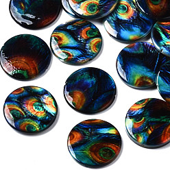 Colorful Printed Natural Freshwater Shell Beads, Flat Round, Colorful, 20x3~4mm, Hole: 0.8mm