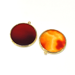 Carnelian Natural Carnelian/Red Agate Pendants, with Brass Findings, Flat Round, Golden, 32~34x28.5~31x2mm, Hole: 1.6mm