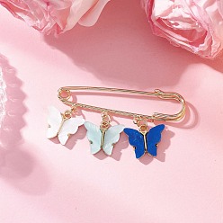 Морской Синий Бабочка сплав акриловые подвески броши, латунные булавки для женских килтов, Marine Blue, 30x50.5x4.5 мм, Бабочка: 13.5x16.5x3.5 mm