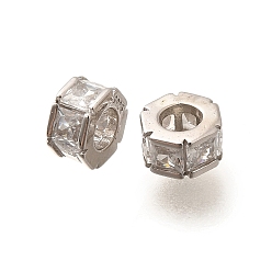 Платинированный 925 бусины из стерлингового серебра с микропаве, прозрачные бусины из кубического циркония, колонка, Реальная платина, 3x4.8x5 мм, отверстие : 2.5 мм