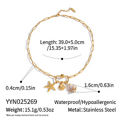 Морская звезда 304 ожерелья с геометрическими подвесками из нержавеющей стали для женщин, реальный 18 k позолоченный, морская звезда, 15.35 дюйм (39 см)