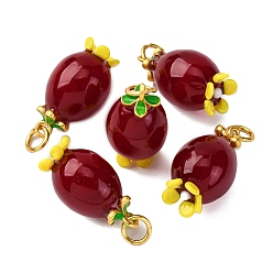 Темно-Красный Подвески лэмпворк ручной работы, с латунной фурнитурой матового золотого цвета, фрукты, с целью перехода в кольце, темно-красный, 21.5~22.5x12 мм, отверстие : 4 мм