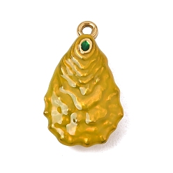 Chapado en Oro Real 18K 304 colgantes de esmalte de acero inoxidable, dijes de concha de ostra, revestimiento de iones (ip), real 18 k chapado en oro, 23x14x6.5 mm, agujero: 1.6 mm