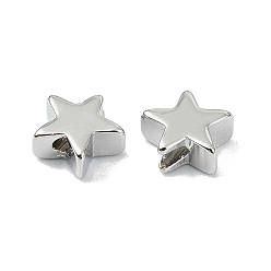 Platino Real Plateado Cuentas de latón shegrace, estrella, sin cadmio y níque y plomo, Platino verdadero plateado, 6x6.5x3 mm, agujero: 0.8~1.2 mm