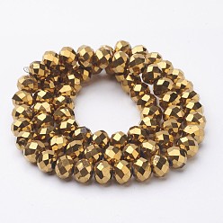 Golden Plated Electroplate Glass Beads Strands, Faceted, Rondelle, Golden Plated, 10x7mm, Hole: 1mm, about 70~72pcs/strand, 18 inch