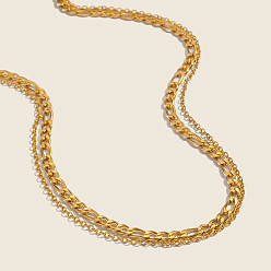 Настоящее золото 18K Минималистичный 304 цепочка Фигаро из нержавеющей стали, двухслойные ожерелья с цепочкой-кабелем, реальный 18 k позолоченный, 16.73 дюйм (42.5 см) и 18.11 дюйм (46 см)