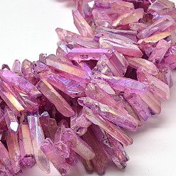 Medium Orchid Polished Electroplate Natural Pagodas Quartz Crystal Beads Strands, Grade AB, Dyed AB Color Plated, 18~50x9~10x11~12mm, Hole: 1mm, about 56pcs/strand, 15.4 inch