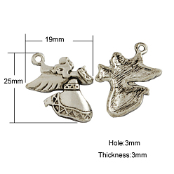 Antique Silver Tibetan Style Pendants, Lead Free & Cadmium Free & Nickel Free, Angel, Antique Silver, 25x19x3mm, Hole: 3mm