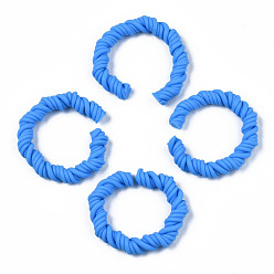 Dodger Blue Polymer Clay Twist Rope Open Ring, for DIY Jewelry Making, Dodger Blue, 41~43x37~40x6.5~7.5mm