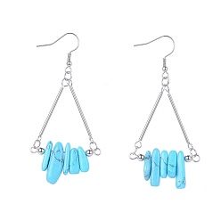 Turquoise Synthétique Turquoise synthétique Boucle d'oreille, avec crochets d'oreilles en acier inoxydable, triangle, 73~78mm, pin: 0.7 mm