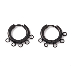 Черный Ионное покрытие (ip) 304 детали обруча из нержавеющей стали, 316 хирургический штифт из нержавеющей стали, с горизонтальными петлями, кольцо, чёрные, 16x20x2.5 мм, отверстие : 1.8 мм, штифты : 0.9 мм