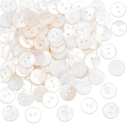 Снежный 100шт. пуговицы-ракушки, 2-луночное, для аксессуаров для одежды, плоско-круглые, снег, 12.5x2 мм, отверстие : 1.5 мм