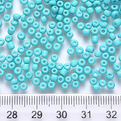 Cyan 6/0 Baking Paint Glass Round Seed Beads, Cyan, 4~5x3~4mm, Hole: 1~2mm, about 4500pcs/pound