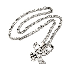 Stainless Steel Color Non-Tarnish 201 Stainless Steel Hollow Pendant Necklaces, Eagle, Stainless Steel Color, 19.41 inch(49.3cm)