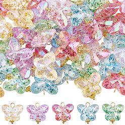 Mixed Color 50Pcs Glass Pendants, Butterfly, with Brass Loop, Faceted, Mixed Color, 16mm, Hole: 3mm