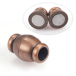 Brushed Red Copper Brass Magnetic Clasps with Loops, Oval, Brushed Red Copper, 18x12mm, Hole: 6mm