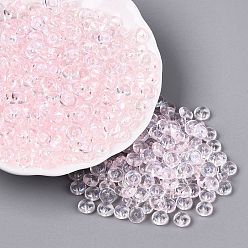 Pink Perles de rocaille en verre de couleurs transparentes, rondelle, cuisson des peintures, rose, 6x3mm, Trou: 1.2~1.6mm, environ 2500 pcs / livre