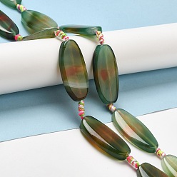 Разноцветный Натуральный полосатый агат / полосатые агатовые бусы, окрашенная и подогревом, лошадиный глаз , красочный, 34~37x19~21x5~7 мм, отверстие : 1.8 мм, около 9 шт / нитка, 15.75 дюйм (40 см)