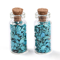 Бирюза Стеклянные украшения для бутылок желаний, с синтетической зелено-бирюзовой крошкой внутри и пробковой пробкой, 37.5x16 мм