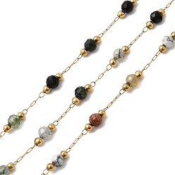 Золотой Бусины из драгоценных камней ручной работы и 316 круглые звенья из нержавеющей стали, пайки, с катушкой, золотые, Коннекторы : 2x0.5x0.2 мм, около 16.40 футов (5 м) / рулон