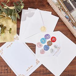 Antique White CRASPIRE Gilding Classical Kraft Paper Envelopes with Stickers, and Crown Pattern Letter Paper, Antique White, 135x195x0.5mm, Stickers: 35mm, 30sets