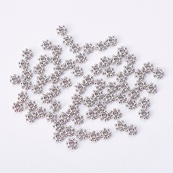 Platinum CCB Plastic Bead Spacers, Flower, Platinum, 4x1mm, Hole: 1mm