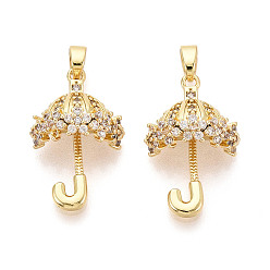 Настоящее золото 18K Латунные микро проложить кубического циркония подвески, зонтик прелести, реальный 18 k позолоченный, 23.5x14x7.5 мм, отверстие : 4.5x2.5 мм