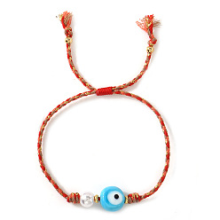 Темно-Голубой Браслеты ручной работы из плетеных бусин и бусин, символизирующих сглаз., Браслеты из плетеного шнура с бусинами для женщин, с пластиковой имитационной жемчужиной, глубокое синее небо, 11.02 дюйм (28 см)