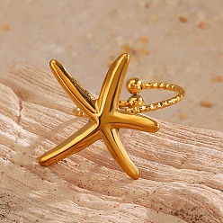 Золотой 304 регулируемые открытые манжеты из нержавеющей стали для женщин, морская звезда, золотые, 23x21 мм, внутренний диаметр: регулируемый