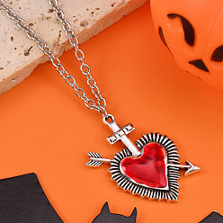 Сердце Ожерелья с подвеской из темно-красной эмали для Хэллоуина для мужчин, женщин и детей, античное серебро, сердце, 16.93 дюйм (43 см)