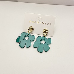 Темный Голубой Акриловые болтаться серьги стержня, цветок, золотые, темные голубые, 44x28 мм